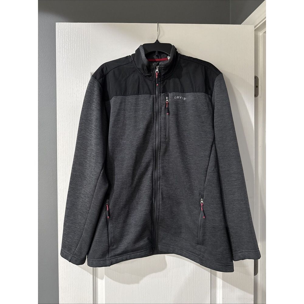 Orvis Bonded Mesh  Fleece‎ Lined Full Zip Jacket Black/Grey Men's Sz Large